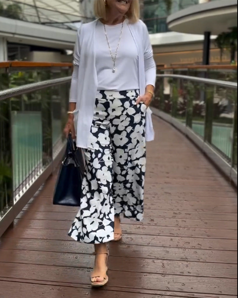 Damen Palazzo-Hose mit floralem Design und weitem Bein Sovae