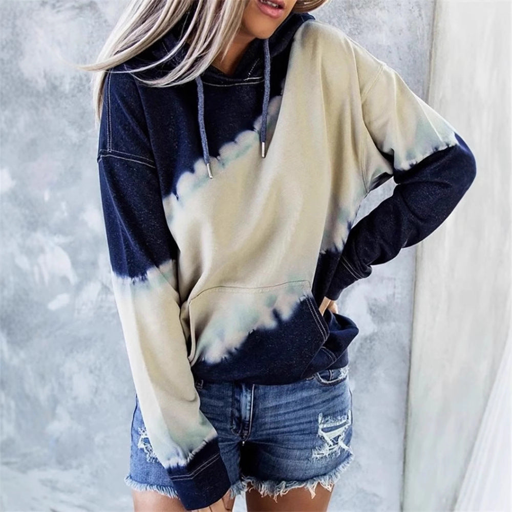 Damen lockerer Hoodie mit tieferem Kragen und einzigartigem Batikdesign Sovae
