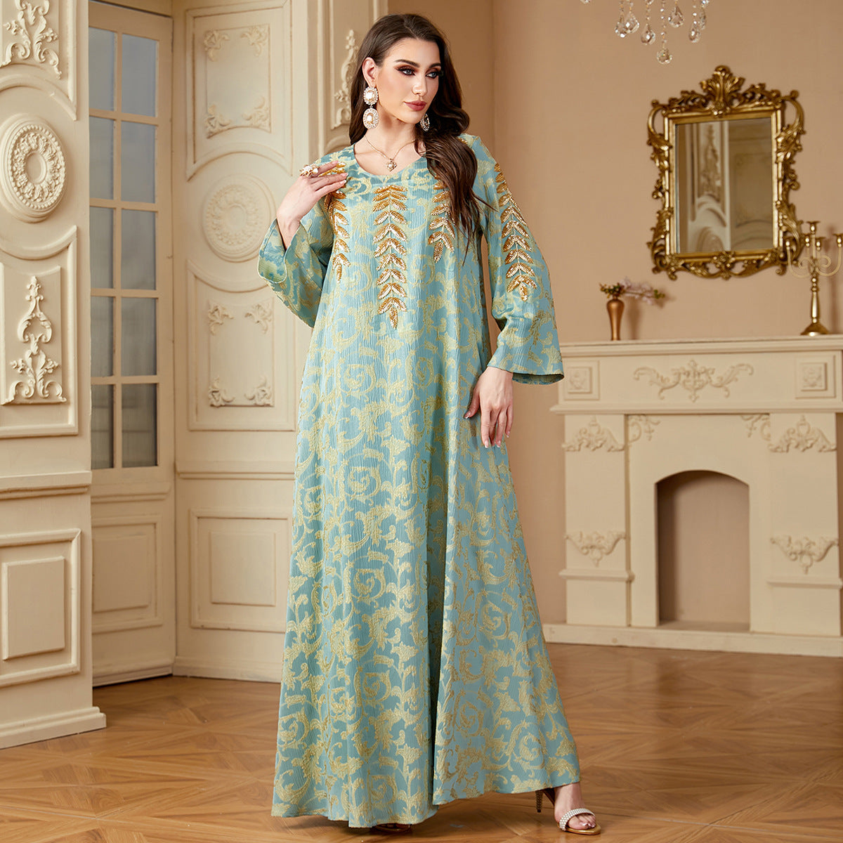 Damen Elegantes Maxikleid mit kunstvollem Bestickungsdesign Sovae