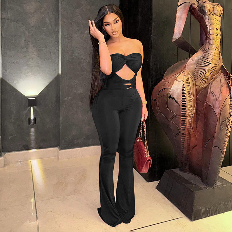 Damen Jumpsuit mit ausgefallenem Cut-out und weitem Bein Sovae
