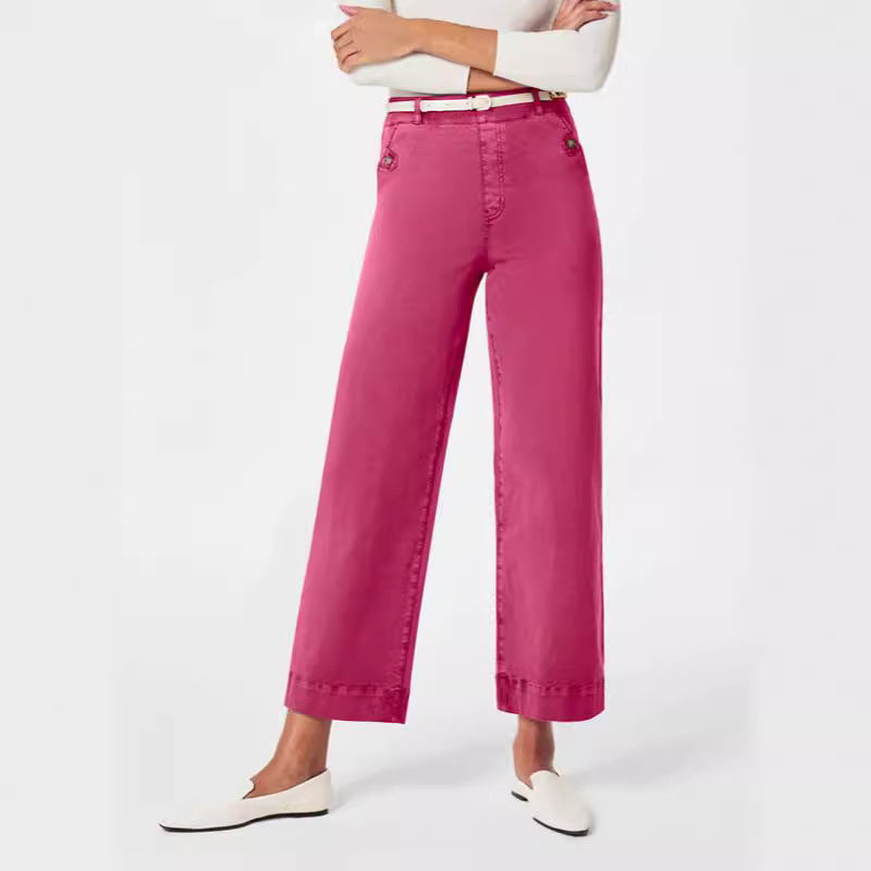 Damen Weit geschnittene High-Waist Hose mit eleganten Knopfdetails Sovae