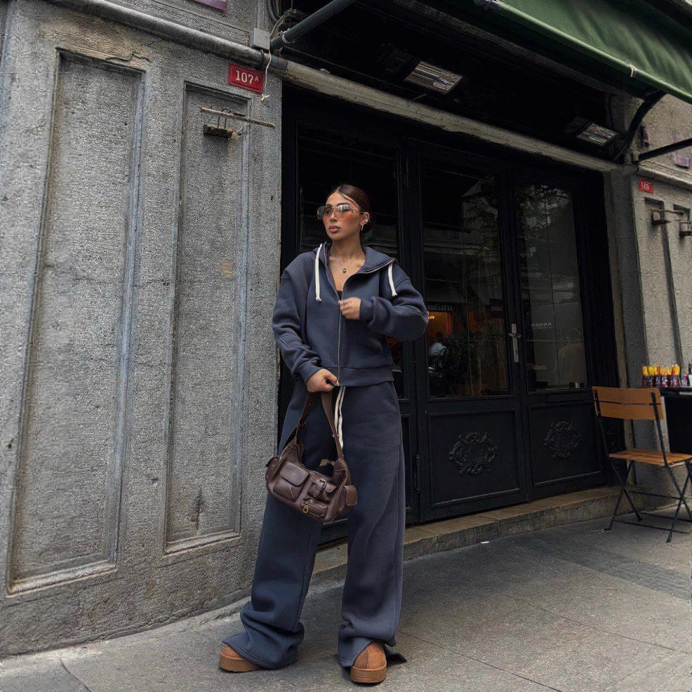 Damen sportlicher Fleece-Hoodie und lässige Jogginghose Set Sovae