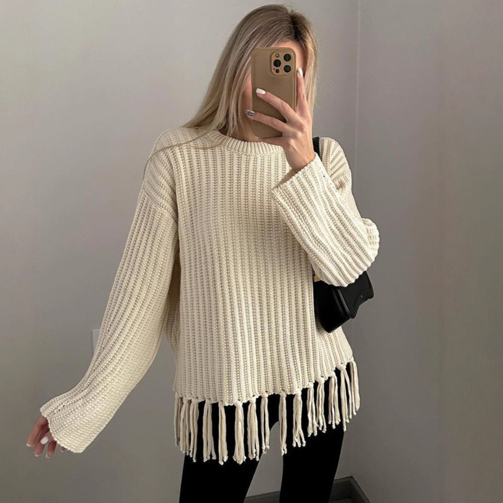 Damen Strickpulli mit Fransen Sovae