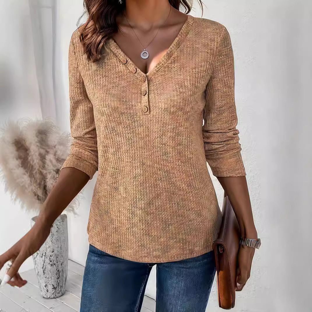 Damen Langarmshirt mit strukturiertem Design und Knopfdetails Sovae