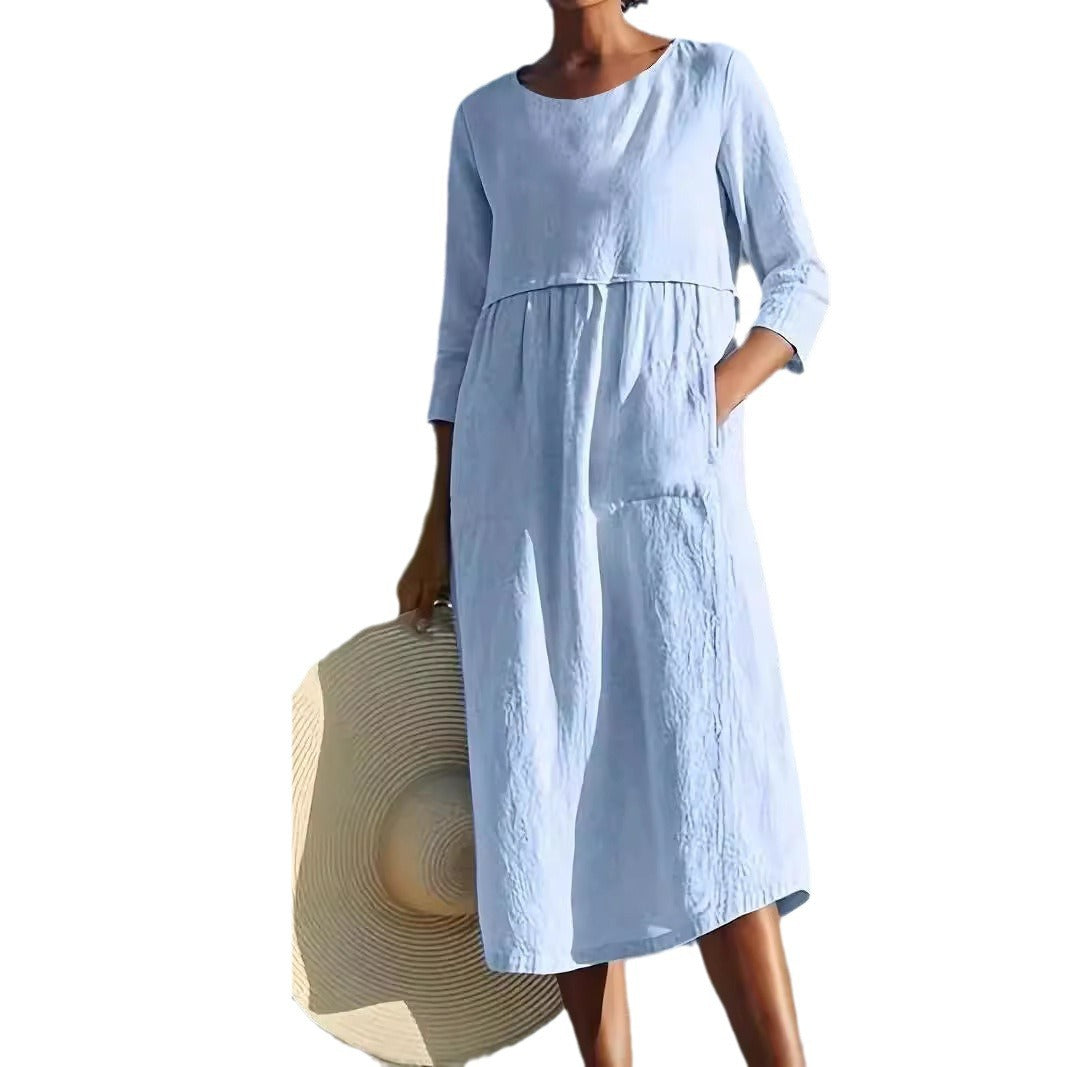 Damen komfortables und lässiges Leinenkleid Sovae