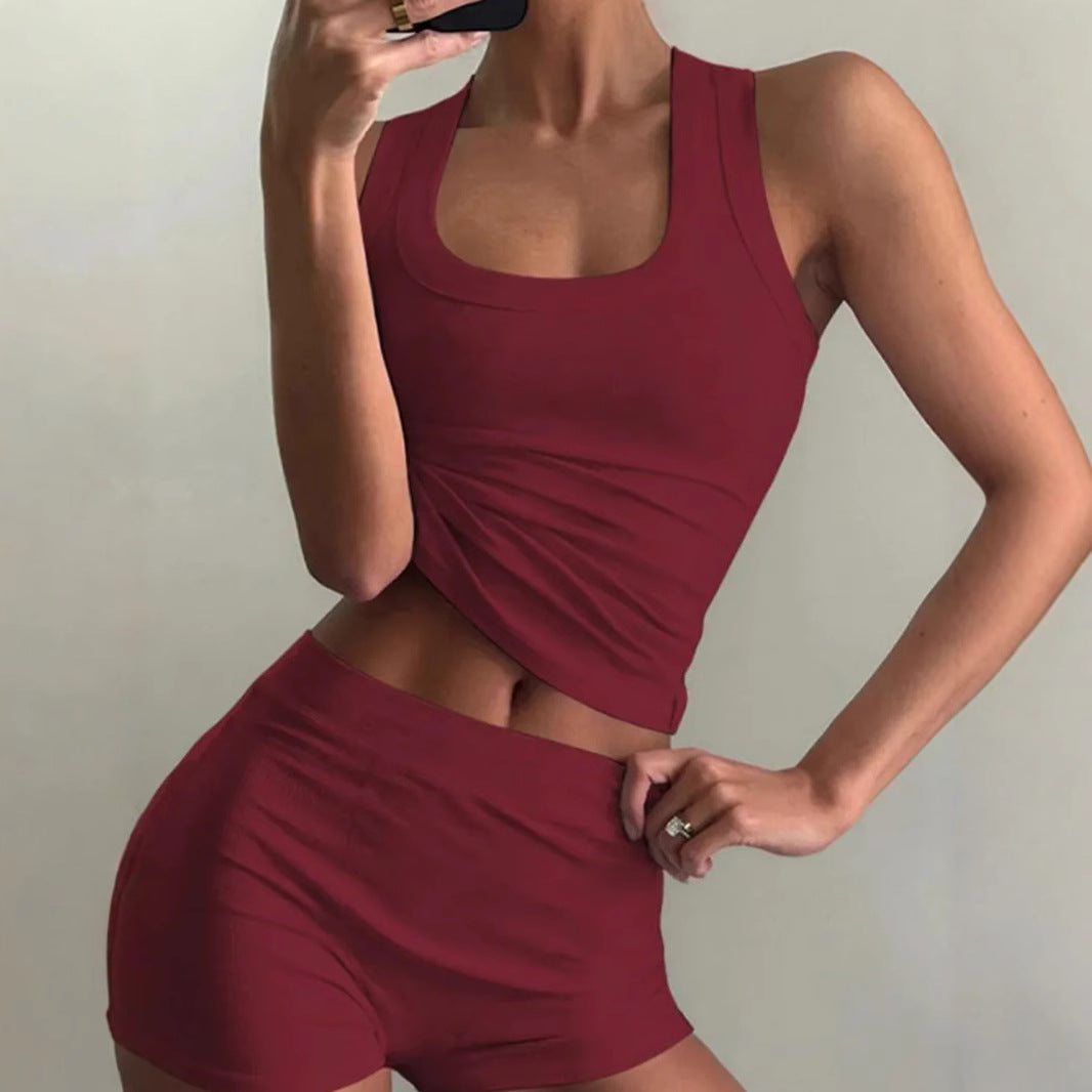 Damen Sportliches Crop-Top und Shorts Set Sovae