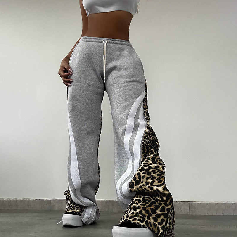 Damen Freizeithose mit Leopardenmuster und seitlichen Streifen Sovae