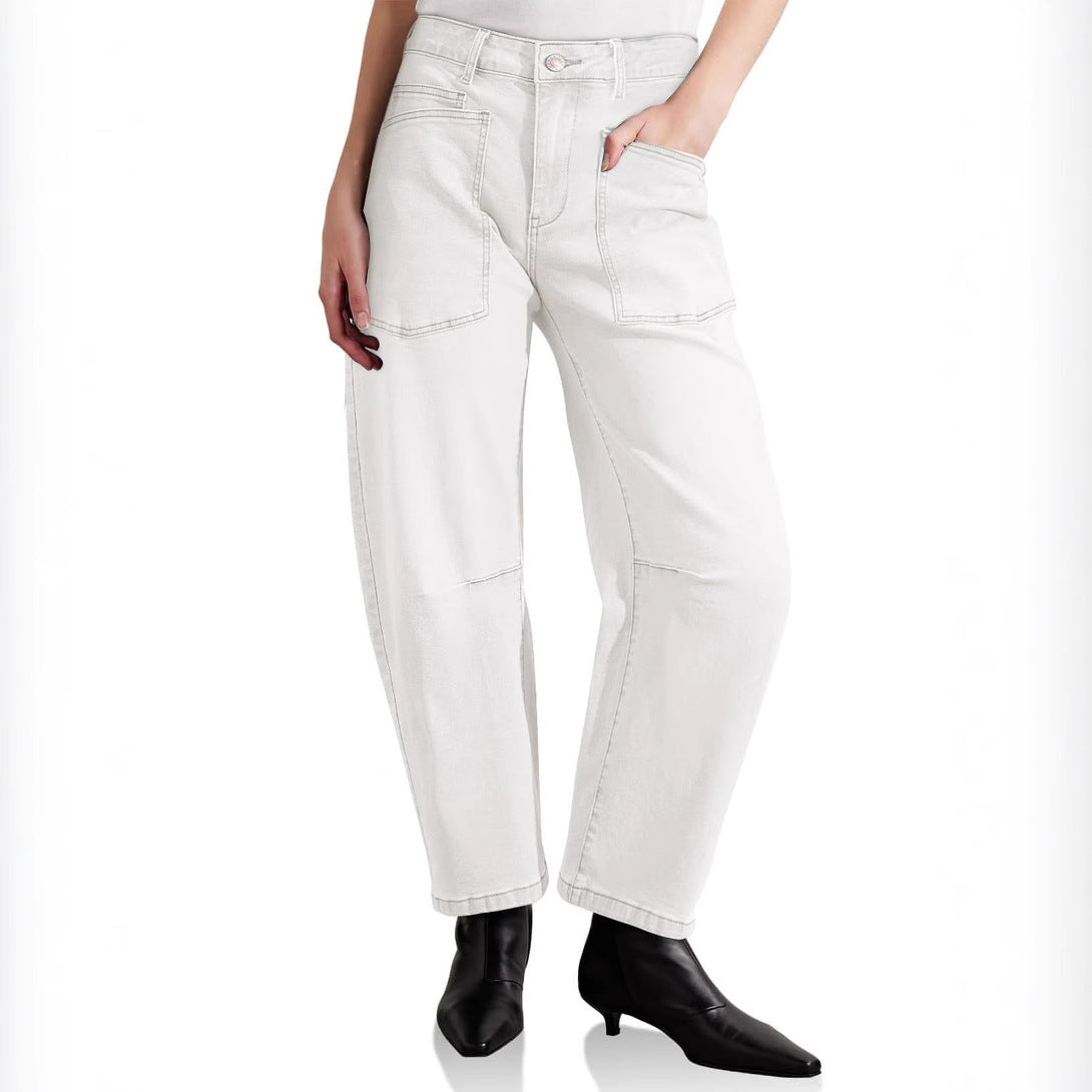 Damen Baggy Jeans mit tiefem Schritt und praktischen Taschen Sovae