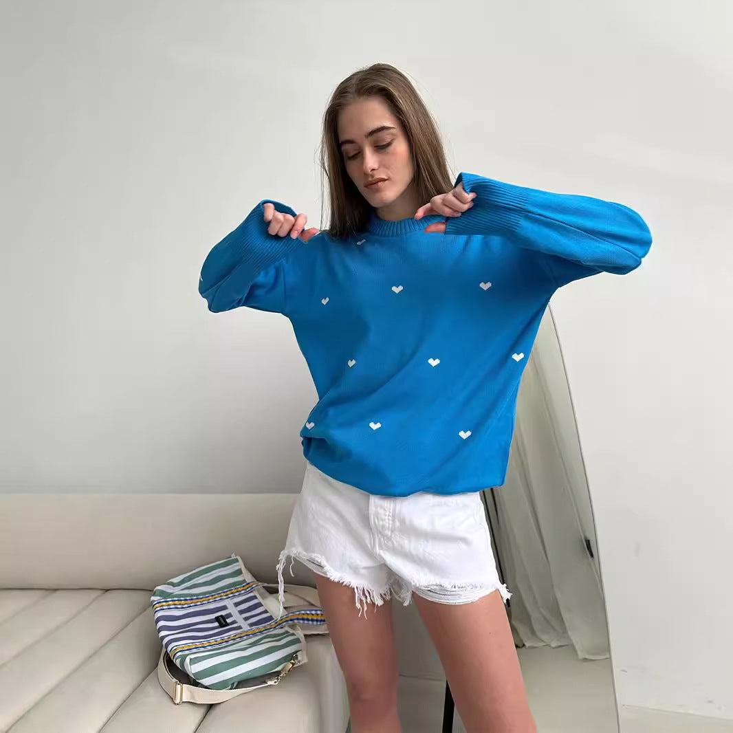 Damen Lässiger Pullover mit Herz-Muster Sovae