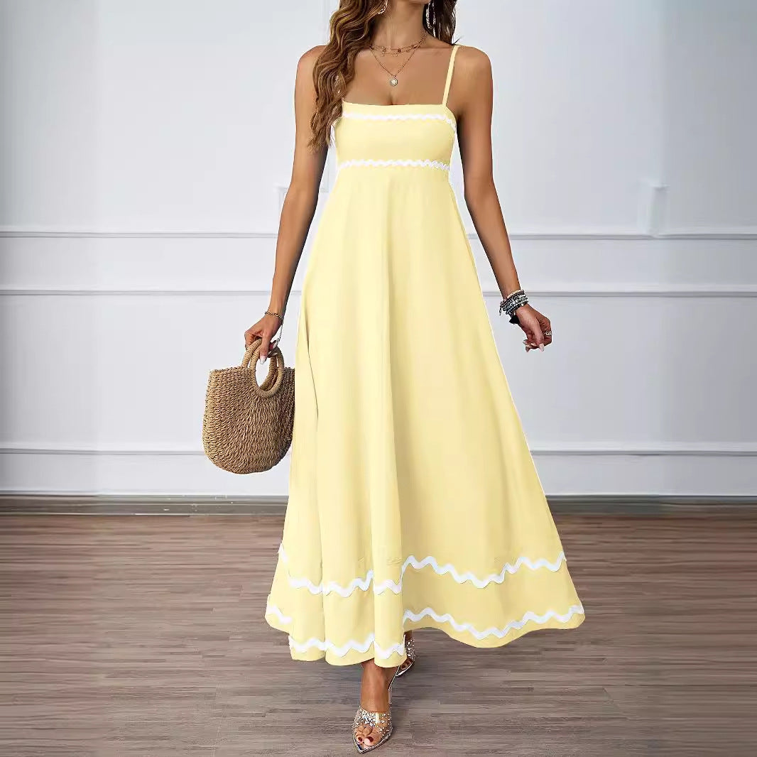 Damen langes Maxikleid mit dekorativem Saum Sovae