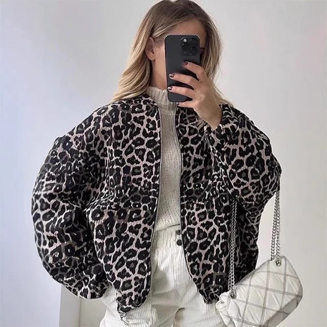 Damen lässige Steppjacke im Leopardenmuster Sovae