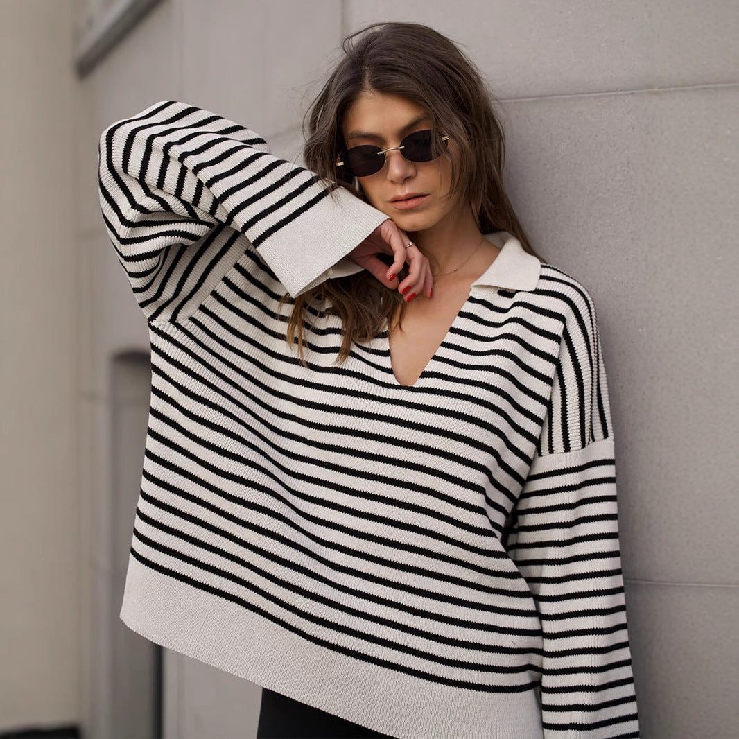 Damen Pullover mit weitem Schnitt und V-Ausschnitt Sovae