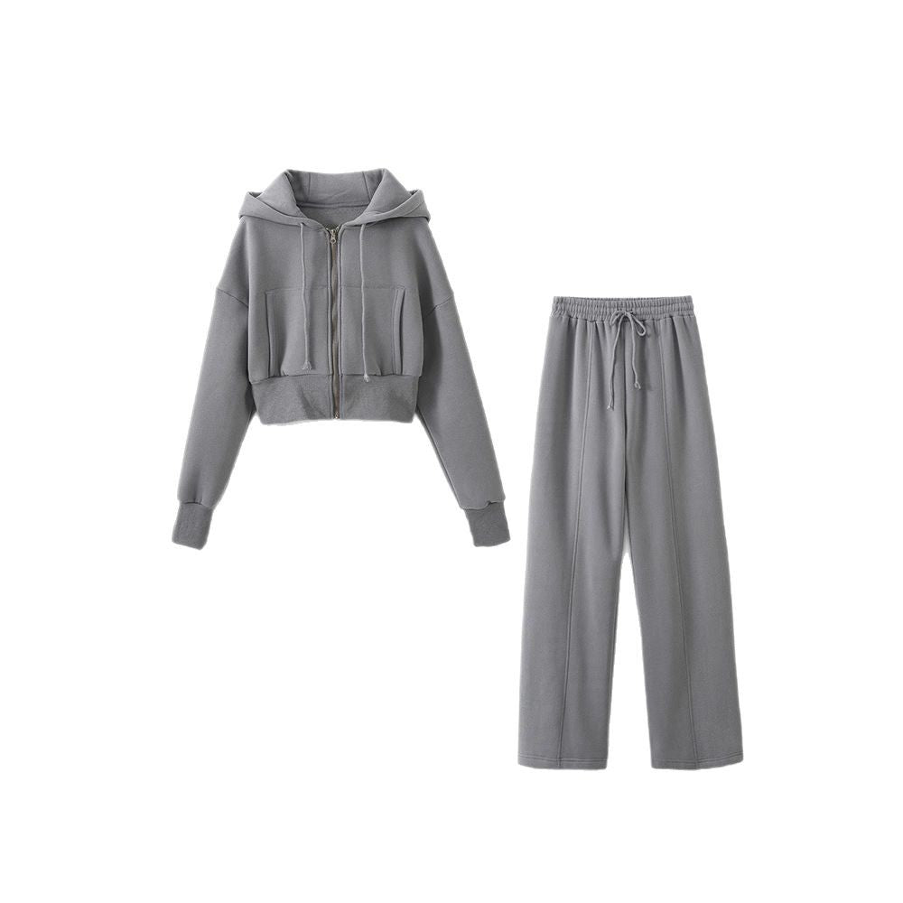 Damen modisches cropped Kapuzenjacken- und Jogginghose-Set Sovae