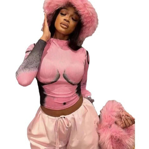 Damen Modisches Langarmshirt mit kreativem Grafikdesign Sovae