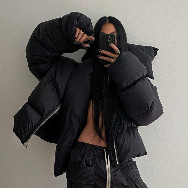 Damen modische Oversized Daunenjacke mit hochgezogenem Kragen Sovae