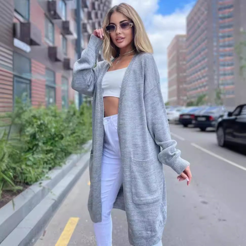 Damen gemütliche Strickjacke mit praktischen Taschen und offenem Schnitt Sovae