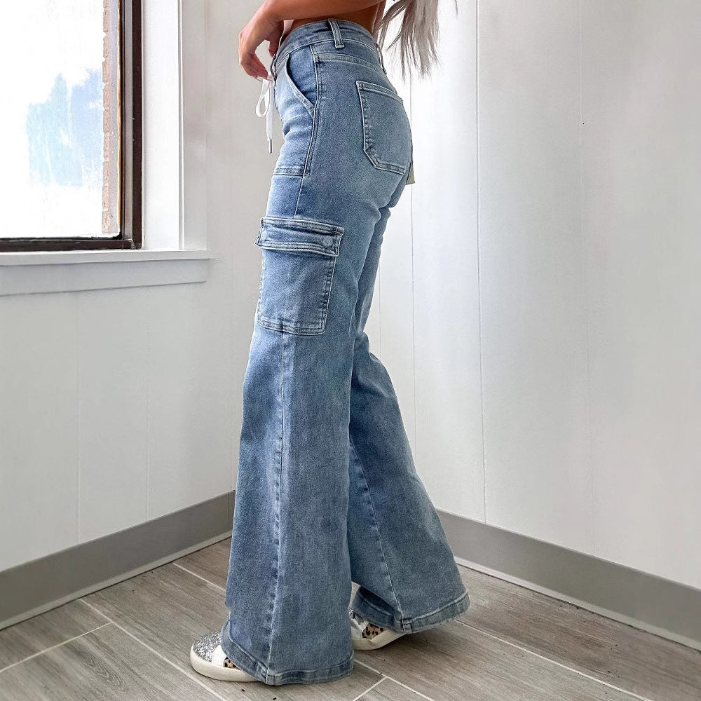 Damen Cargo-Jeans mit weitem Schnitt und elastischem Bund Sovae