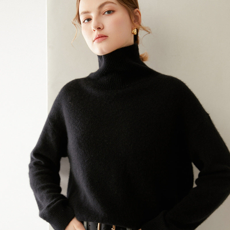 Damen Pullover mit hohem Kragen und weichem Materialmix Sovae