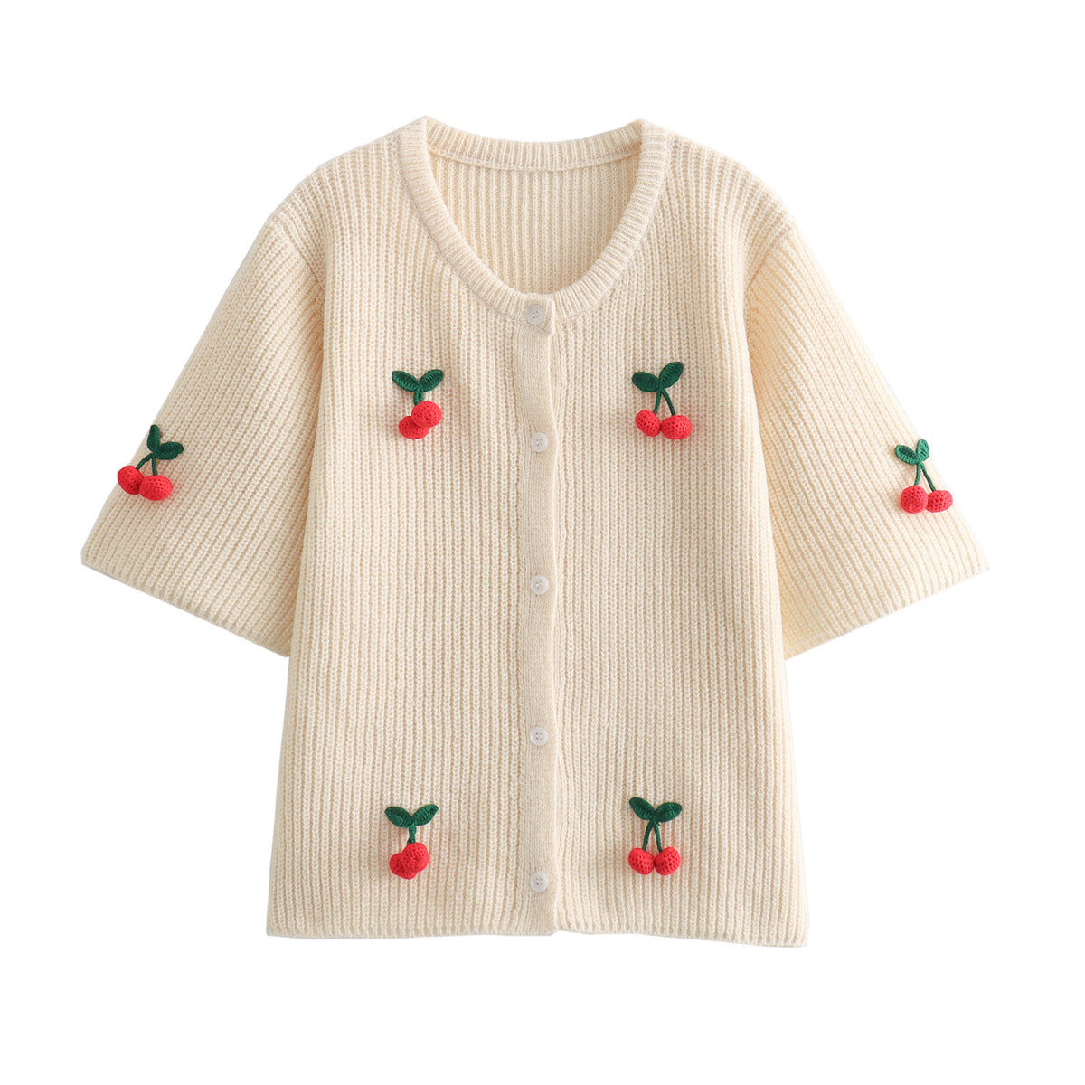 Damen lässiger und gestreifter Strickcardigan mit reizendem Kirschmuster Sovae