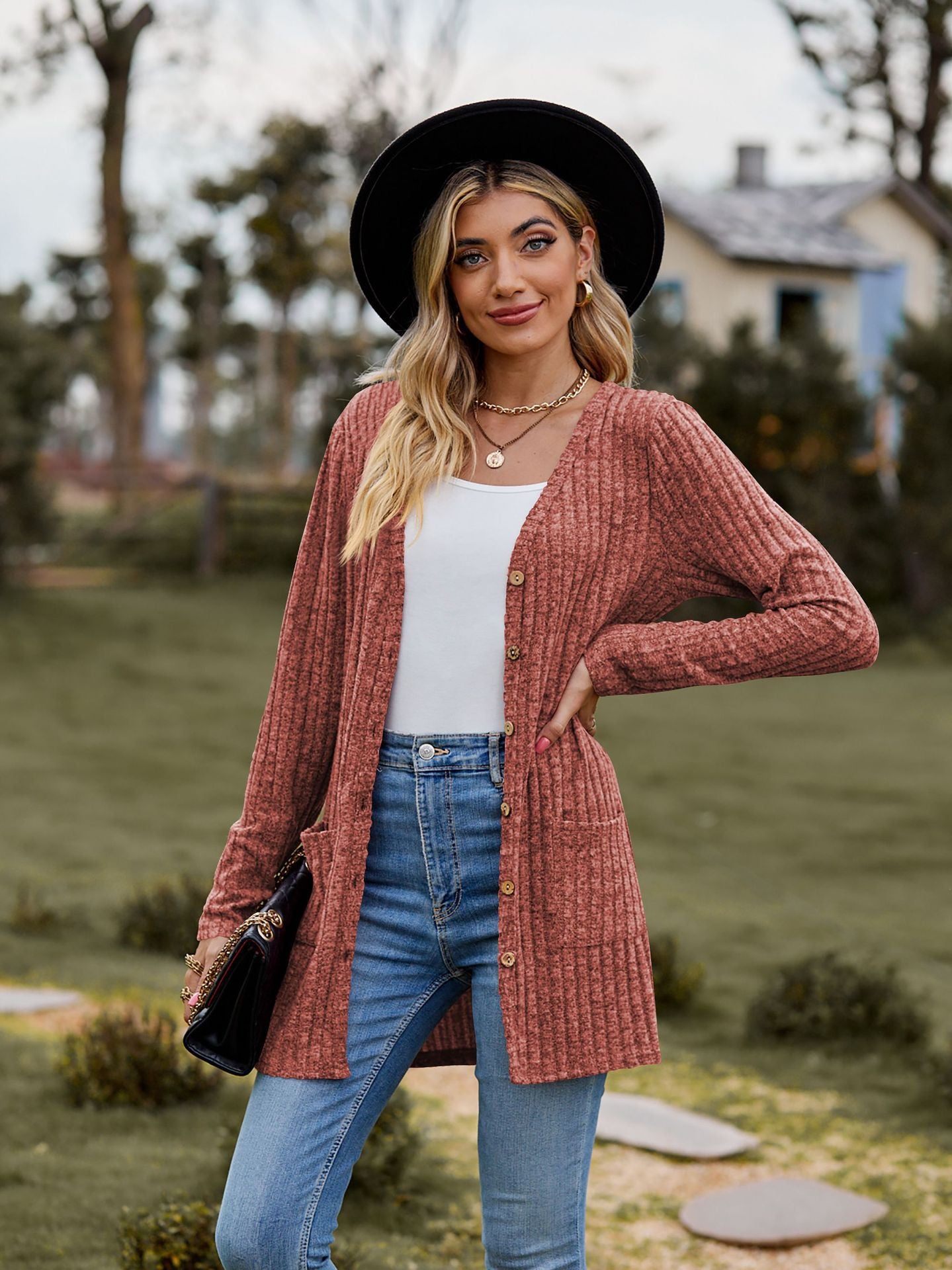 Damen Strickjacke mit strukturiertem Muster und praktischen Taschen Sovae 1753970709