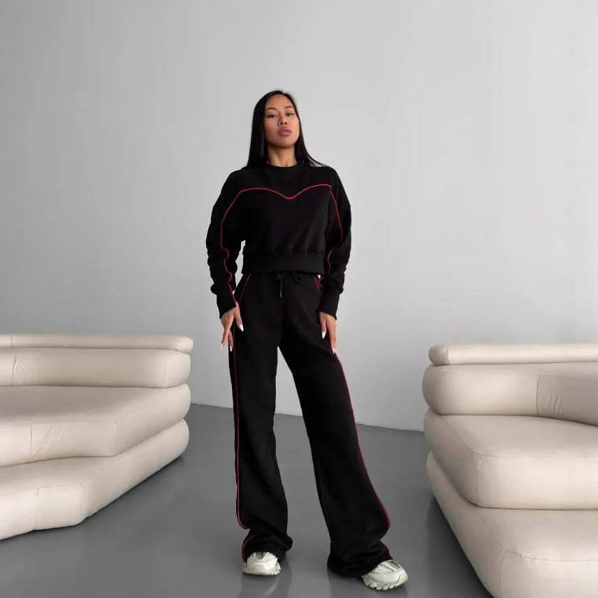 Damen lässiges Sportoutfit mit weitem Schnitt und kontrastiven Details Sovae