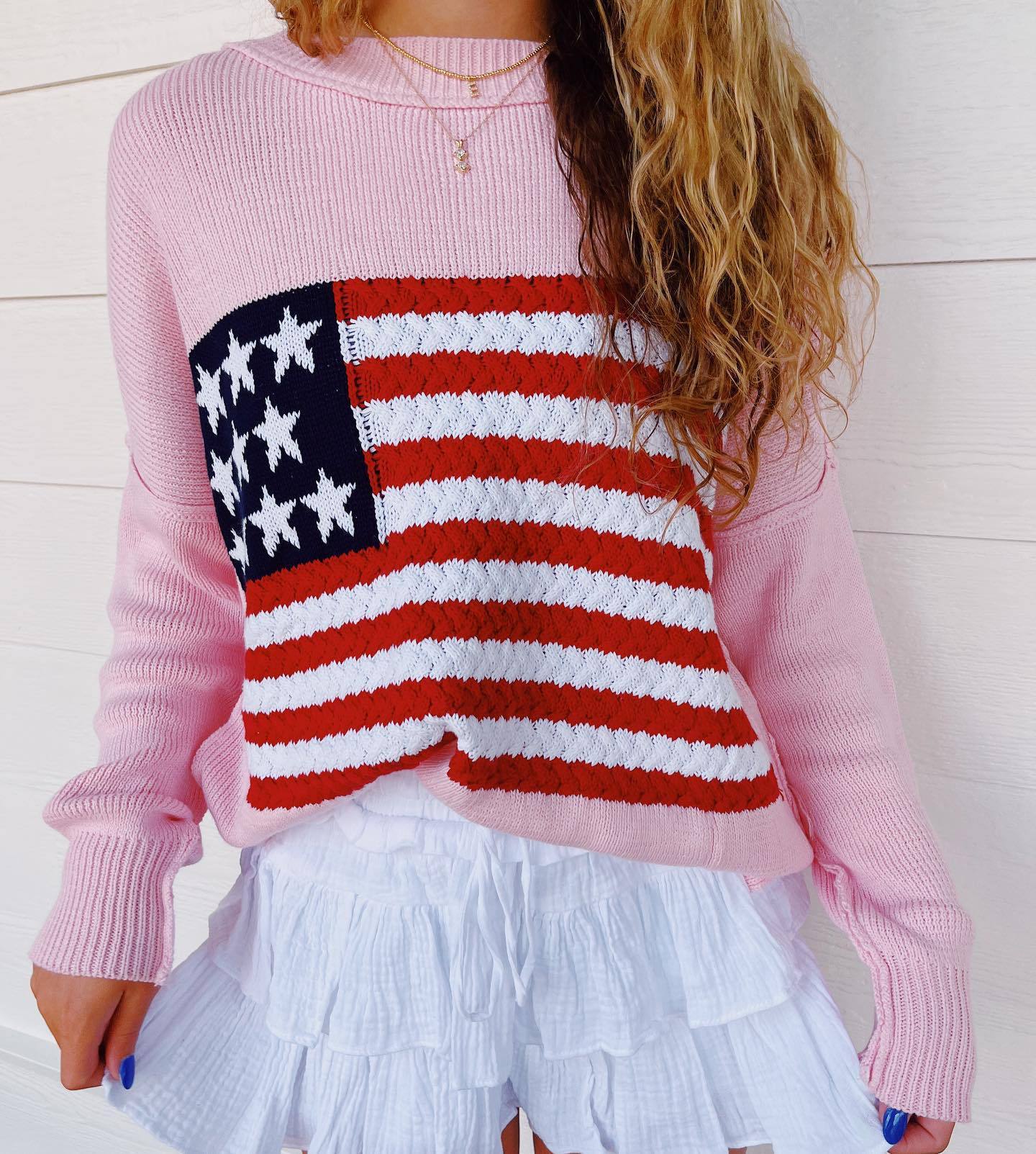 Damen Strickpullover mit auffälligem Flaggenmotiv und lässigem Schnitt Sovae