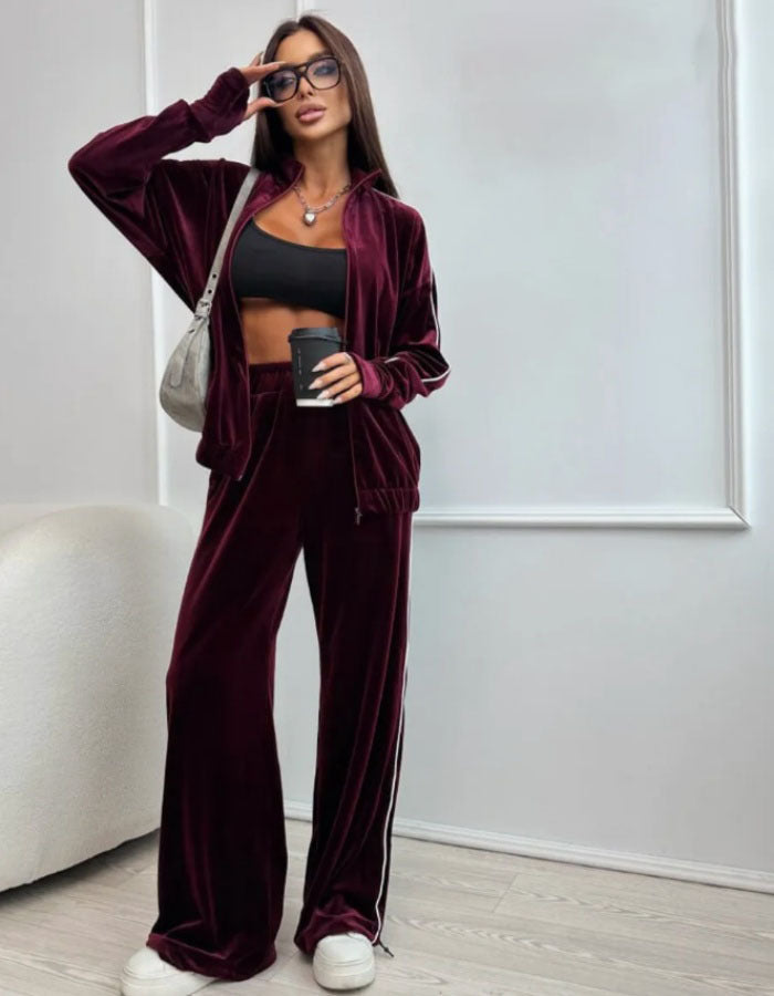 Damen modischer Velours-Loungewear-Trainingsanzug Sovae