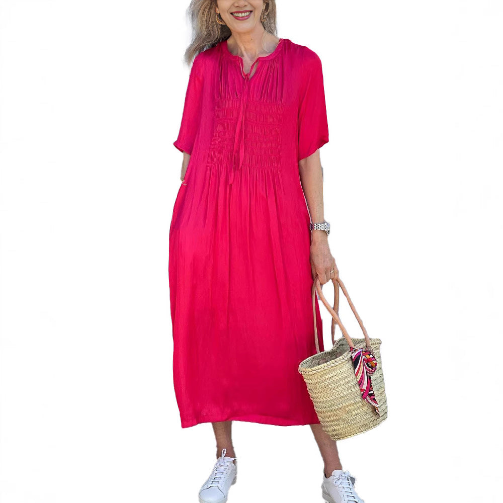 Damen Midi-Kleid mit raffinierten Falten und praktischen Taschen Sovae