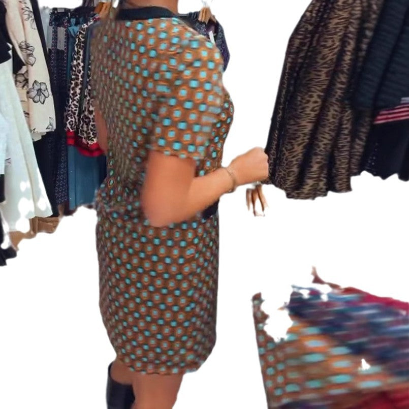 Damen modisches Kurzarmkleid mit Knopfleiste und Taschen Sovae