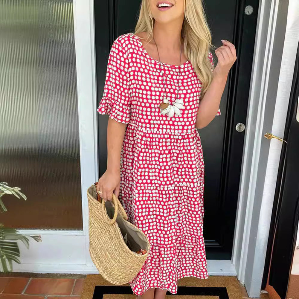 Damen Midi-Kleid mit gerafftem Design und strukturierter Spitze Sovae