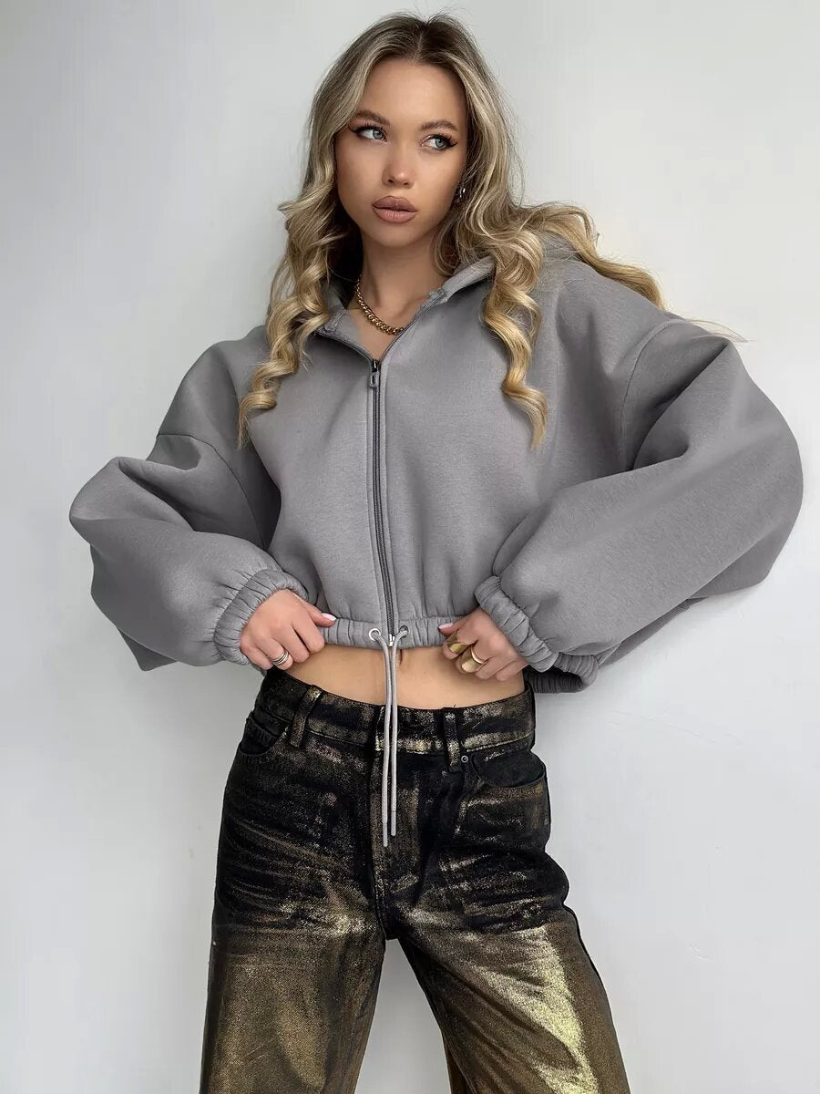 Damen Sportlicher Cropped Hoodie Sovae