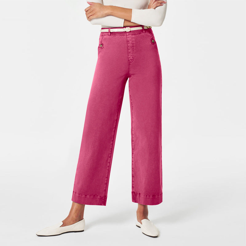Damen Weit geschnittene High-Waist Hose mit eleganten Knopfdetails Sovae