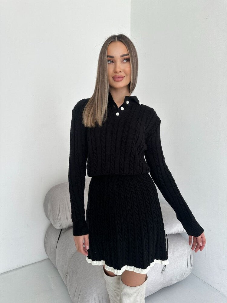 Damen Strick Kleidungsset mit sportlichem Kragen Sovae