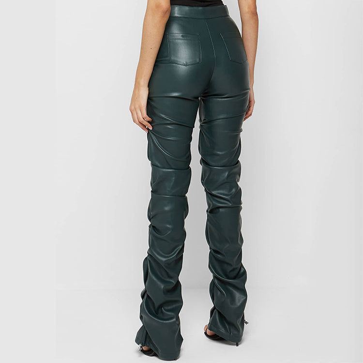 Damen Elegante High-Waist-Lederhose mit asymmetrischem Schnitt Sovae