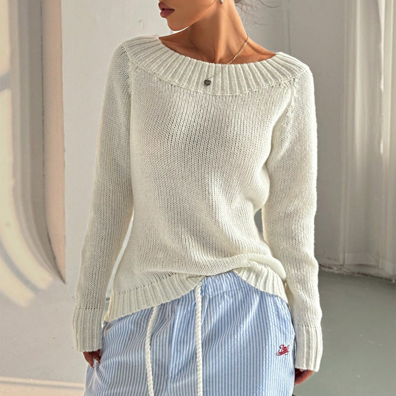 Damen Off-Shoulder Pullover mit strukturiertem Strickmuster Sovae