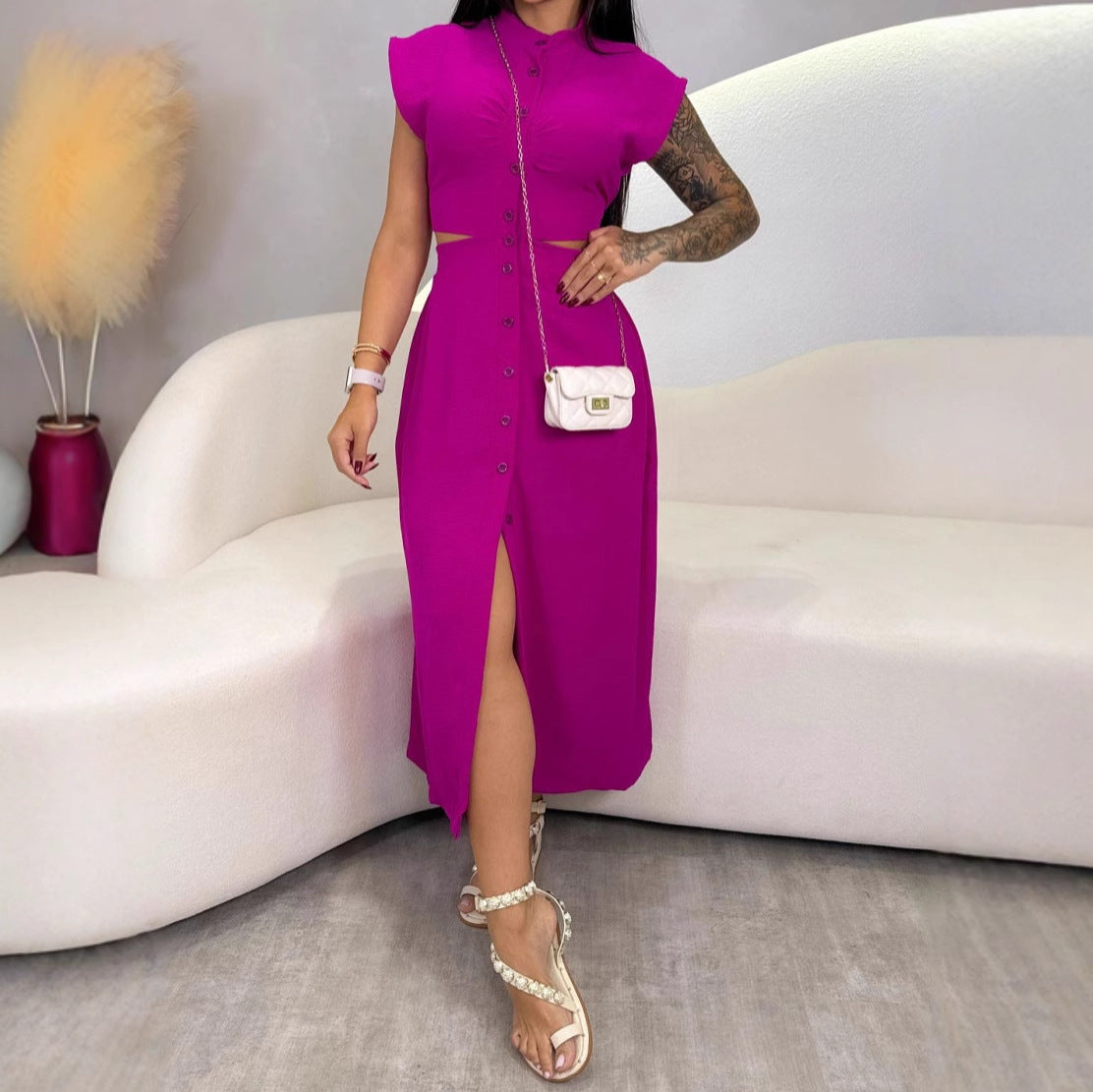 Damen Midikleid mit Knopfleiste und Cut-Out-Details Sovae
