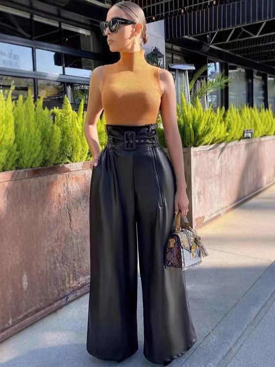 Damen Eleganter Overall mit breitem Bein und Gürtel Sovae