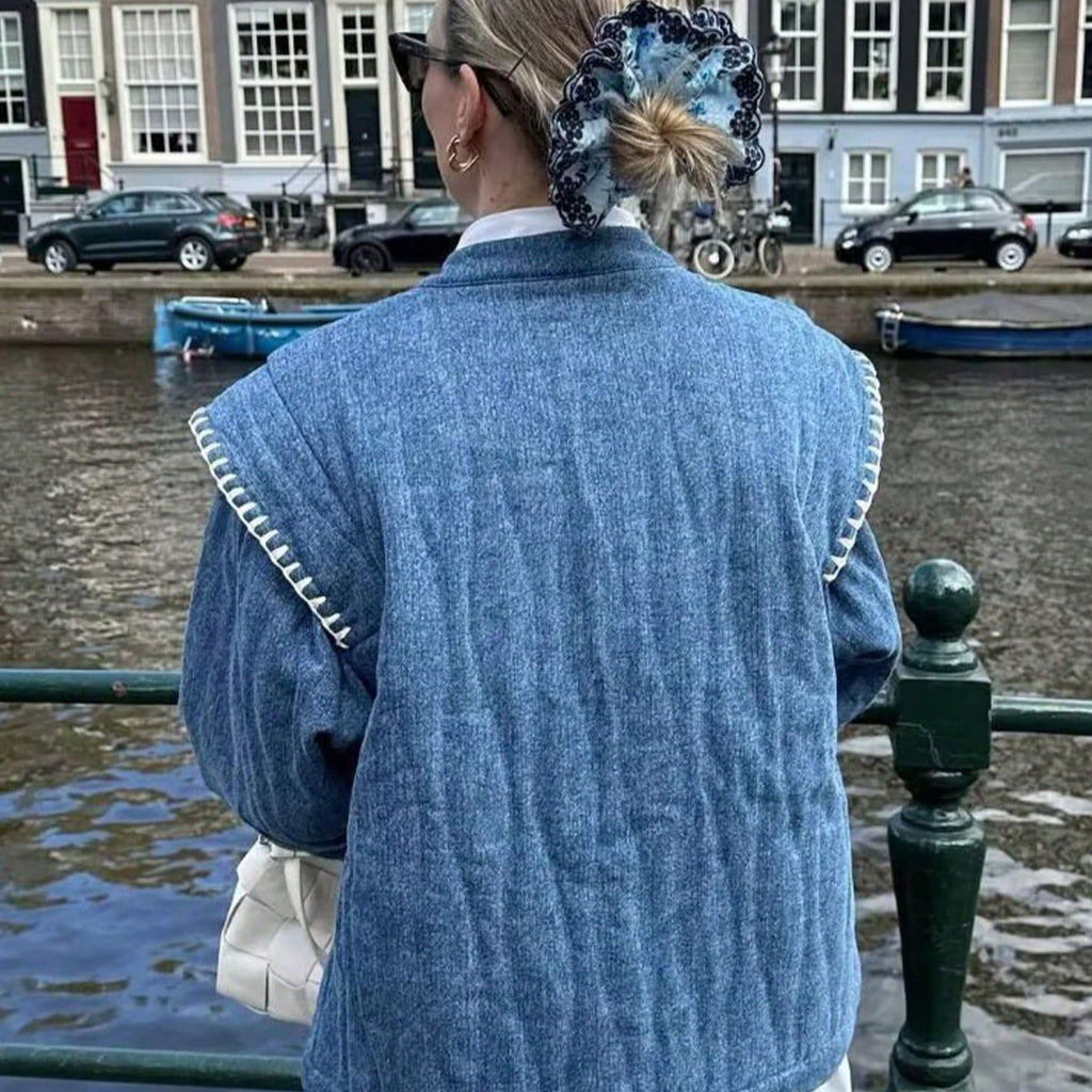 Damen bestickte Blousonjacke mit leichtem Baumwollmaterial und praktischen Taschen Sovae