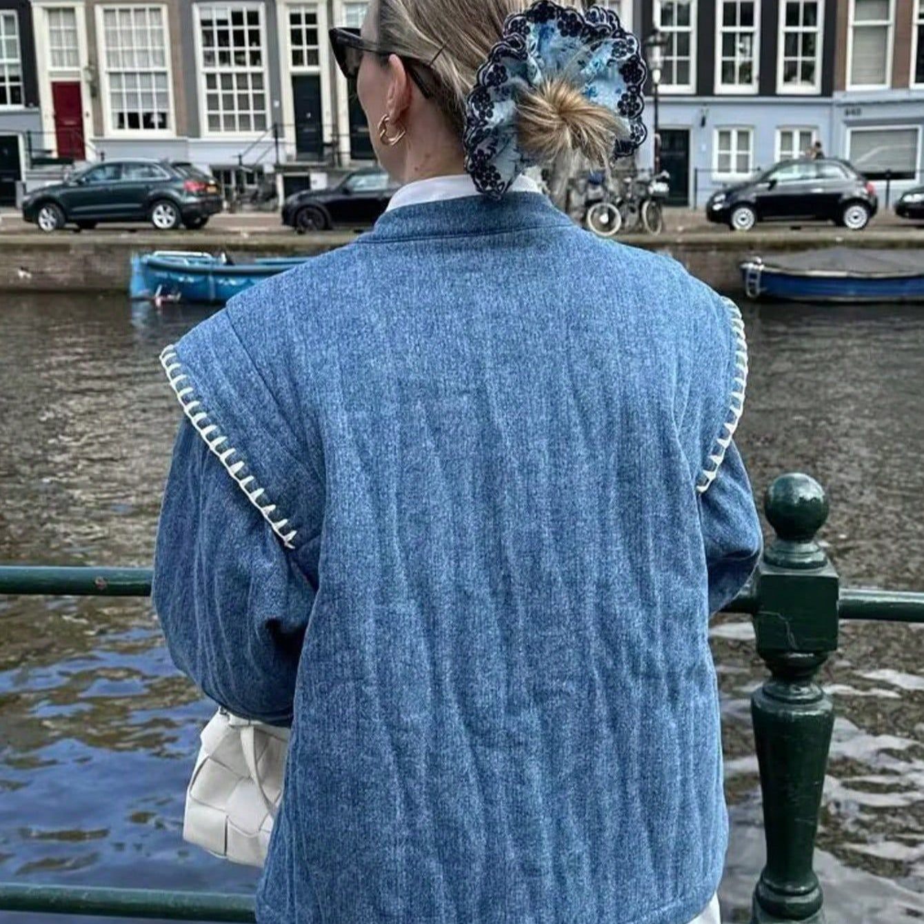 Damen bestickte Blousonjacke mit leichtem Baumwollmaterial und praktischen Taschen Sovae