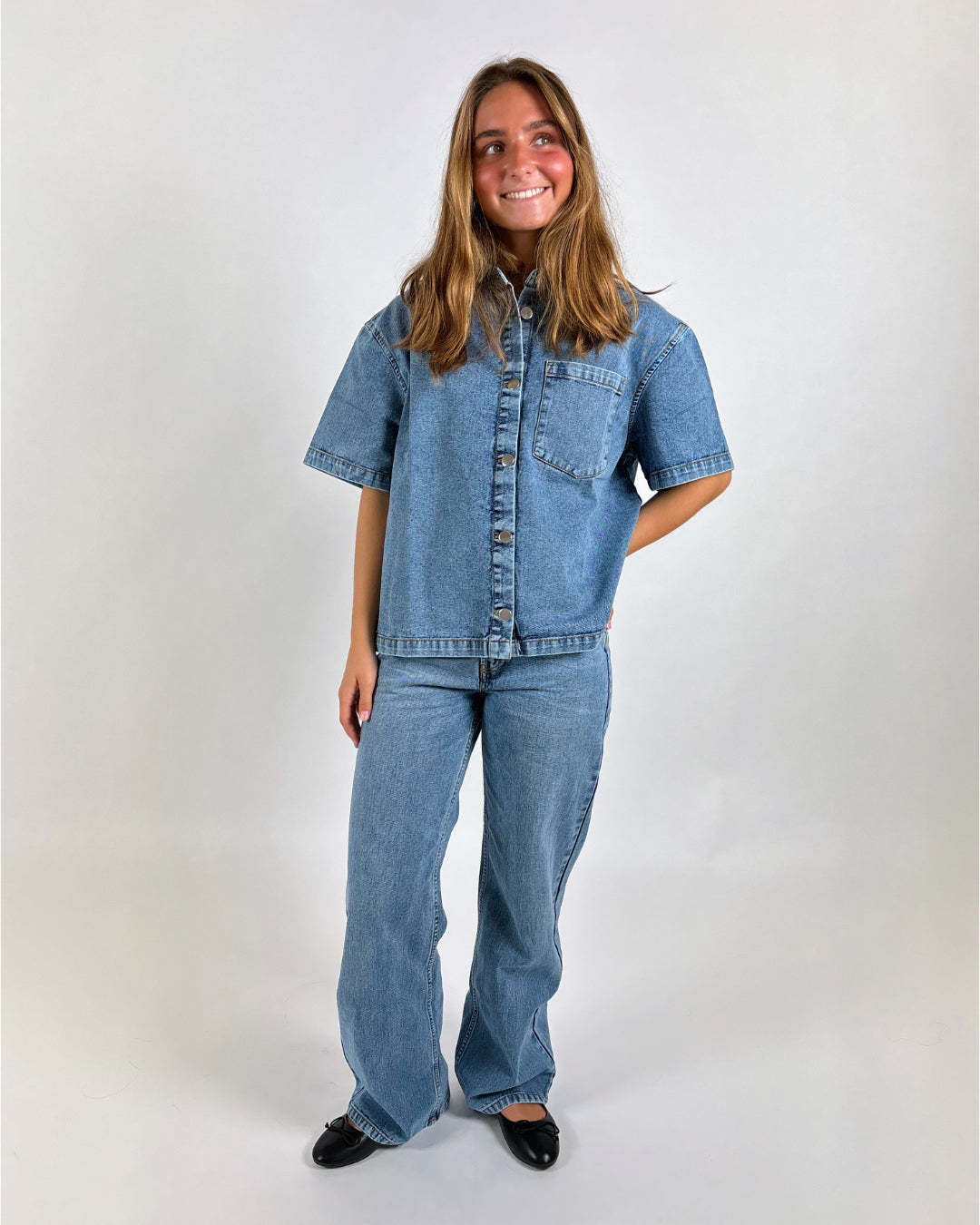Damen lässige Oversized Denim-Bluse Sovae