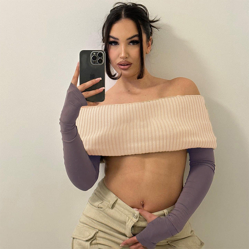 Damen Crop-Top mit schulterfreiem Design und langen Ärmeln Sovae