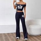 Damen Sportliches Zweiteiliges Set mit Raffiniertem Crop-Top und Bequemen Flared Pants Sovae