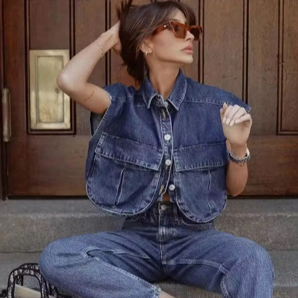 Damen lässige Blusenjacke im angesagten Utility-Stil mit großen Taschen und kurzen Ärmeln Sovae