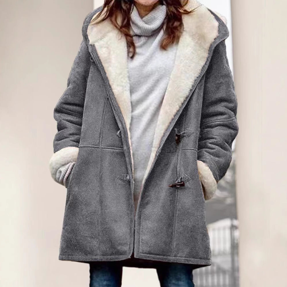 Damen modische Fleecejacke mit großzügigem Kragen und praktischen Taschen Sovae