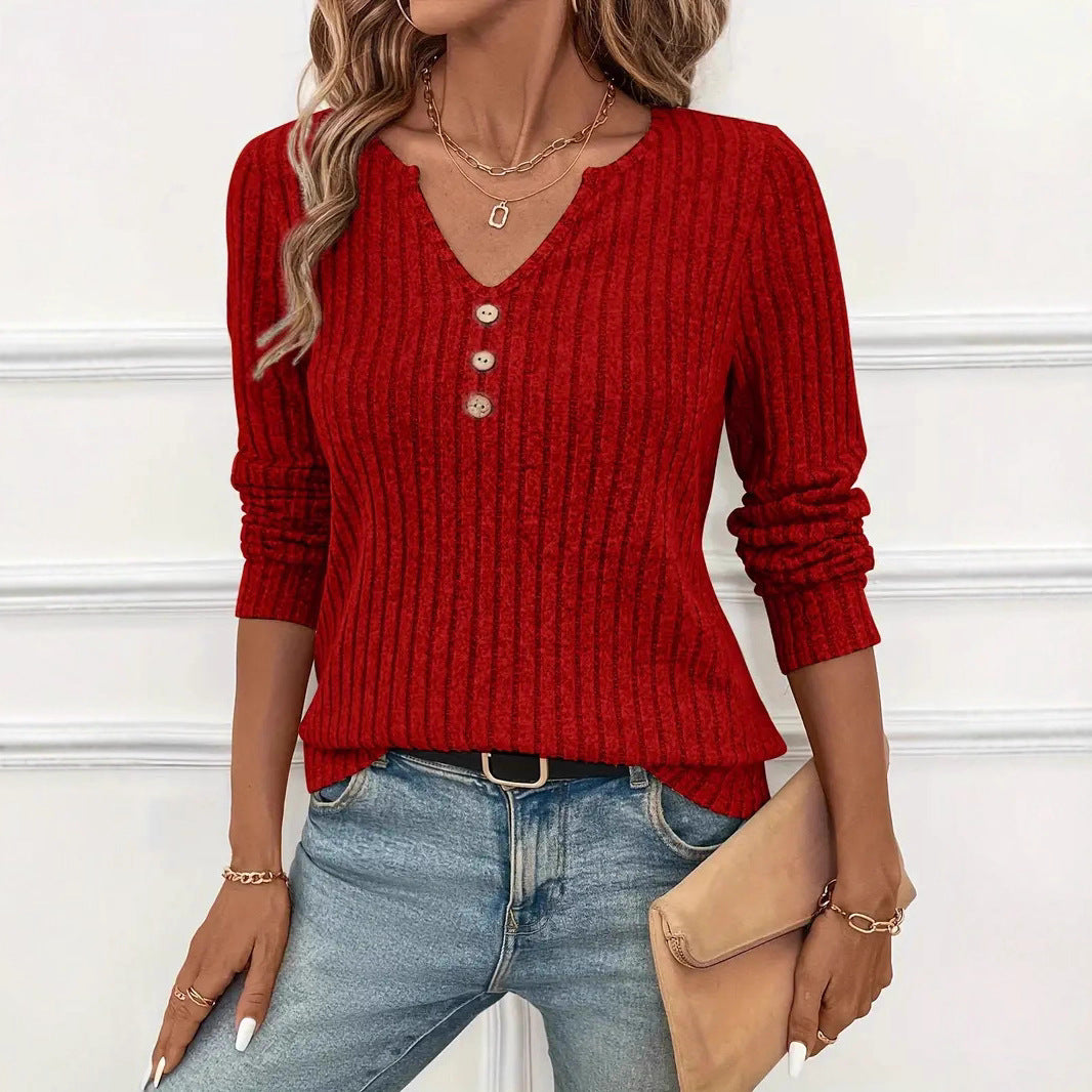 Damen Langarmshirt mit strukturiertem Rippdesign und Knopfleiste Sovae
