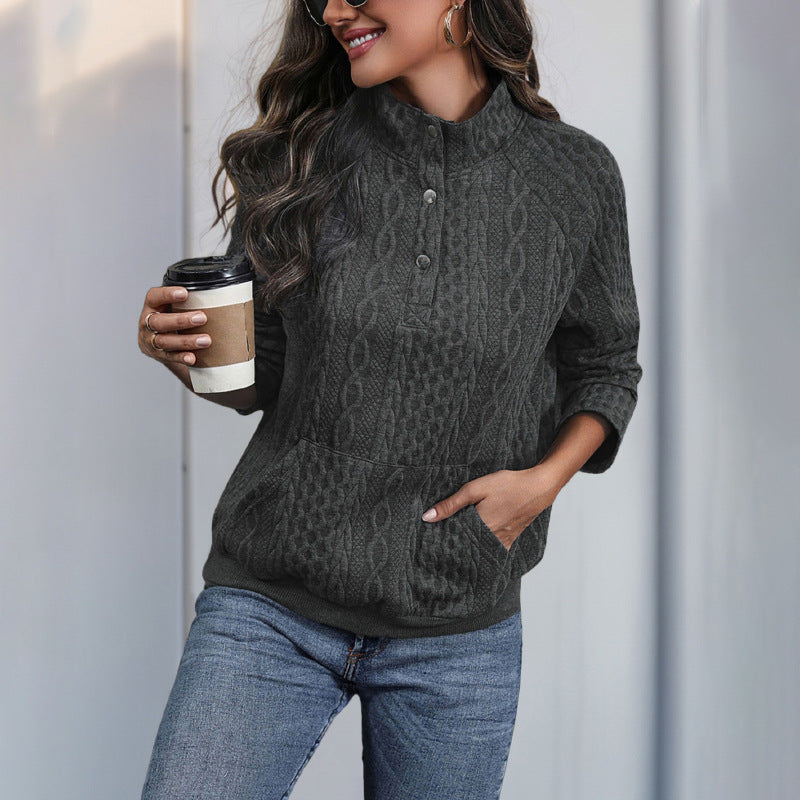 Damen modische Kapuzenpullover mit Knopfleiste und Kängurutasche Sovae