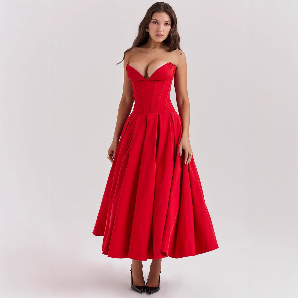 Damen Abendkleid mit korsettartigem Oberteil und weitschwingendem Rock Sovae