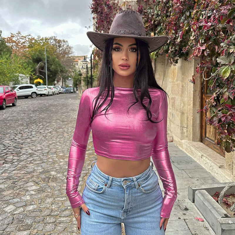 Damen Glänzendes Crop-Top aus elastischem Material Sovae