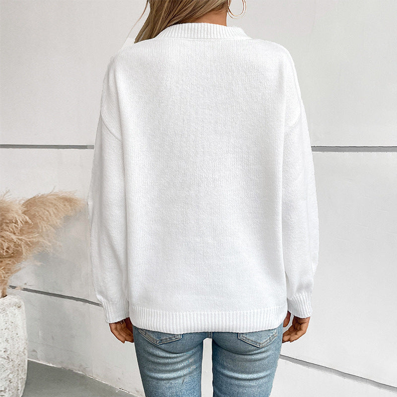 Damen Strickpullover mit Flaggenmotiv und Rundhalsausschnitt Sovae