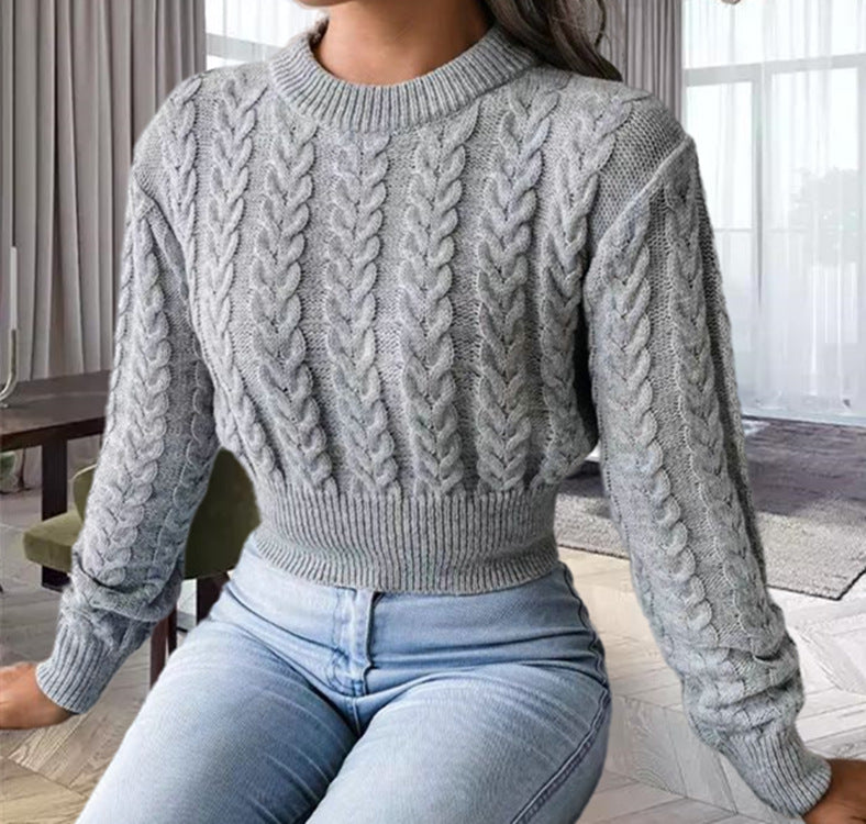 Damen Strickpullover mit Zopfmuster Sovae